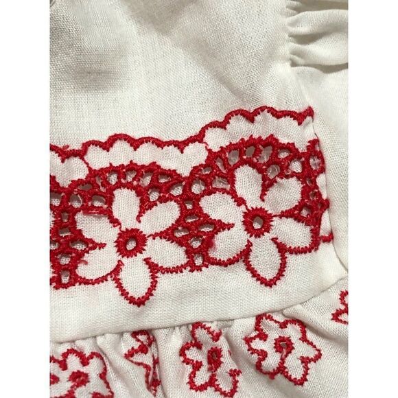 Vintage White Red Embroidered Girls Top Holiday Picture Size 6-9M - Picture 3 of 5